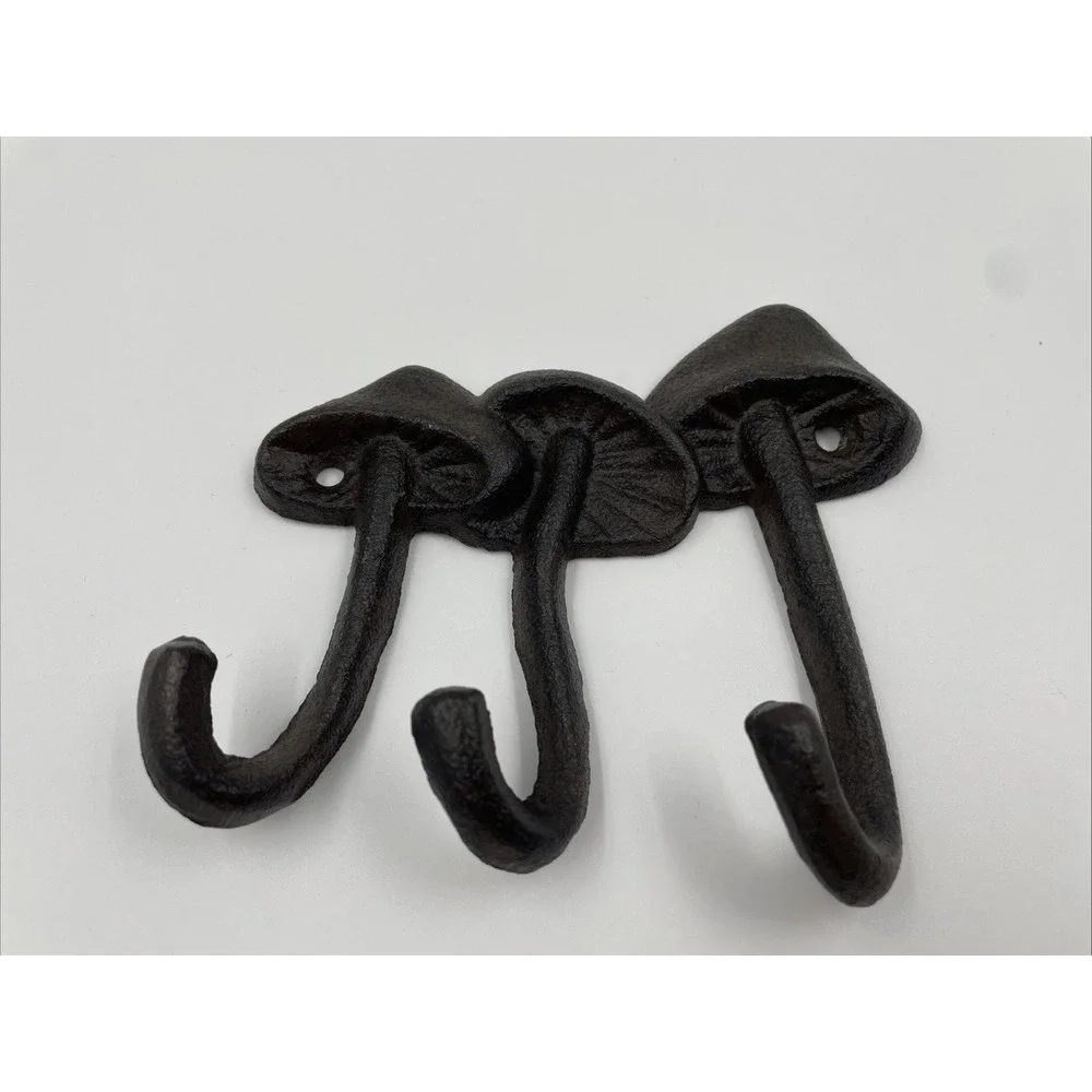 Cast Iron Mushrooms Three Hook Coat Hanger Whimsical Home Cottagecore Eclectic